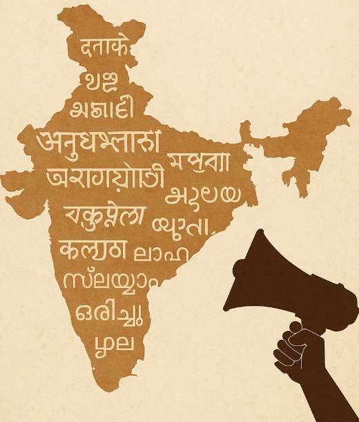 Indian Language Geography showing A loud voice speaker