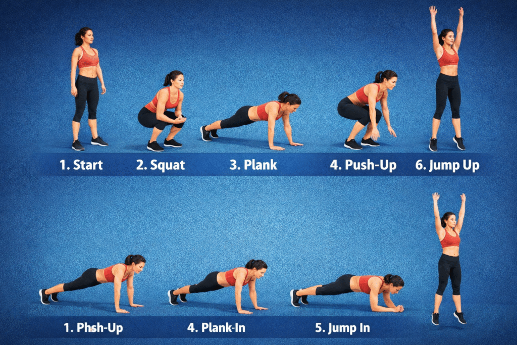 Burpee workout in six simple step